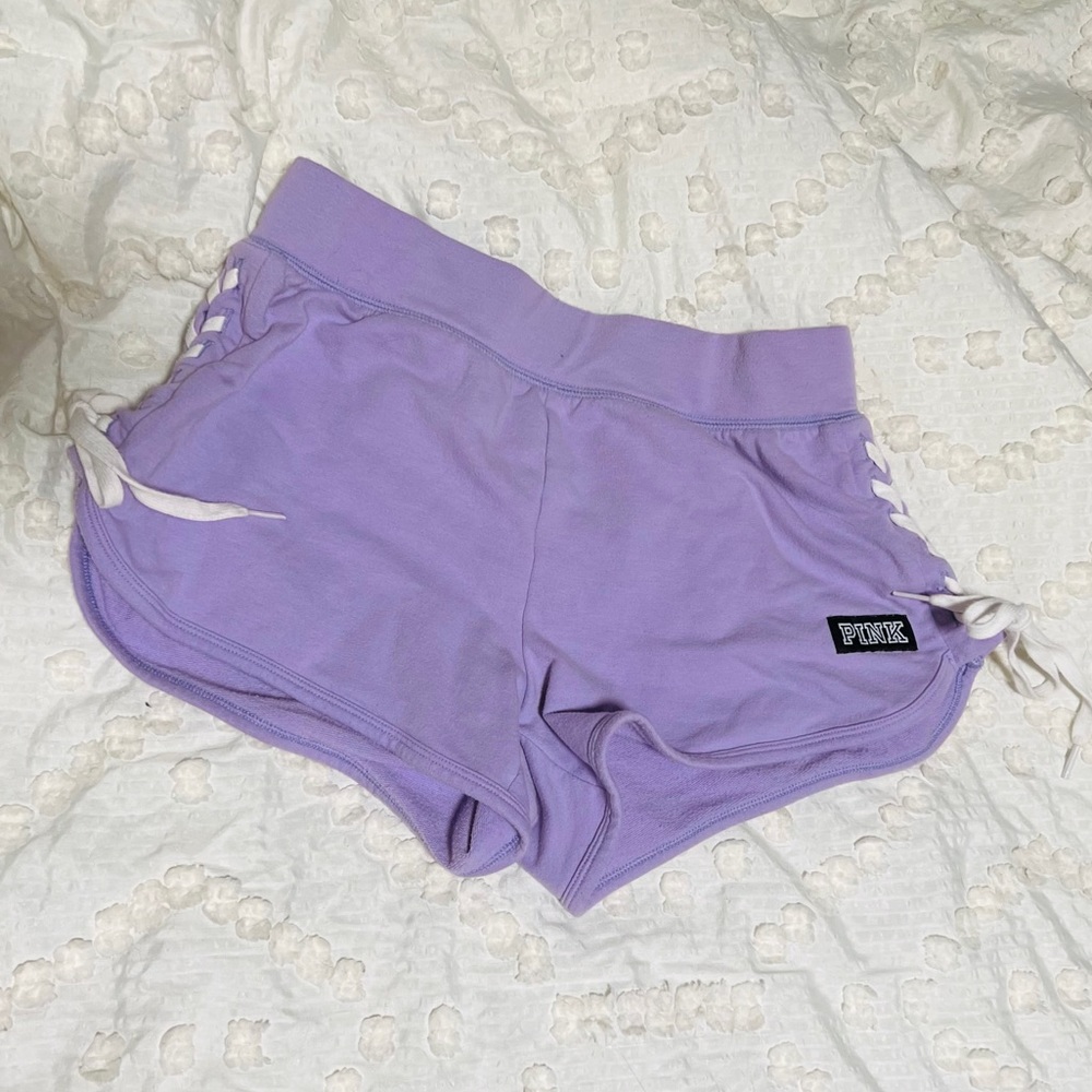 PINK purple lace up shorts